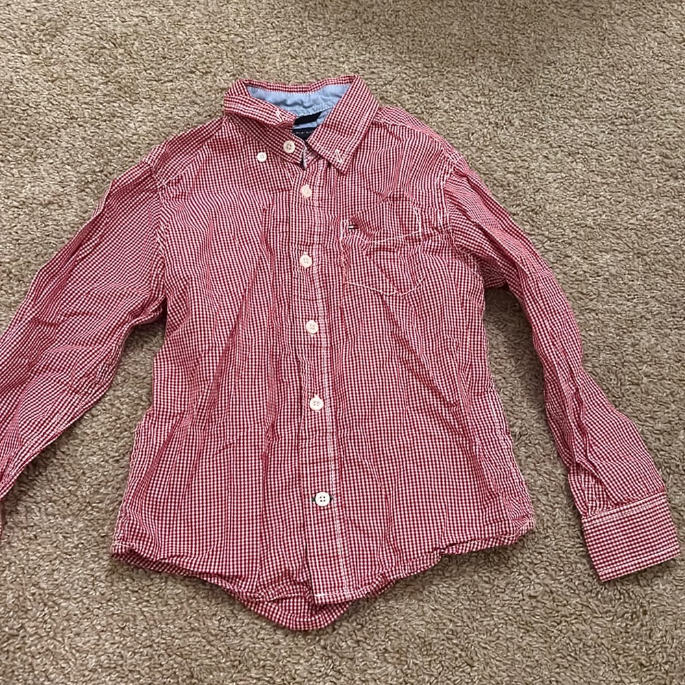 Boys Red and White Long Sleeve Button-Down